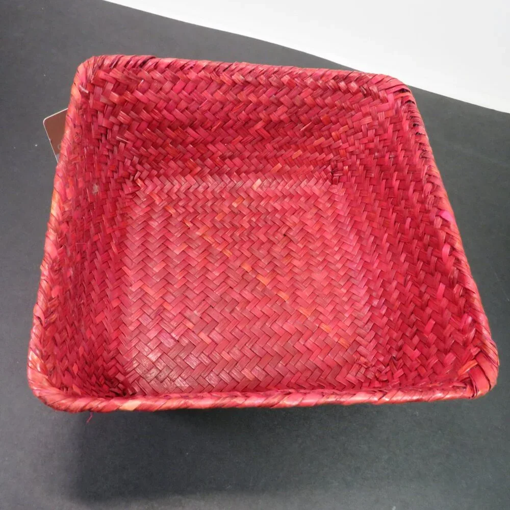 Cranberry Red (3) Woven Baskets NWT 1 square 2 round Christmas Organic Modern